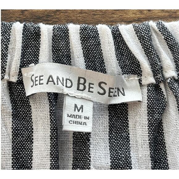 See And Be Seen Womens M Black/White Striped Colorful Embroidery/ Boat Neck - Picture 3 of 8